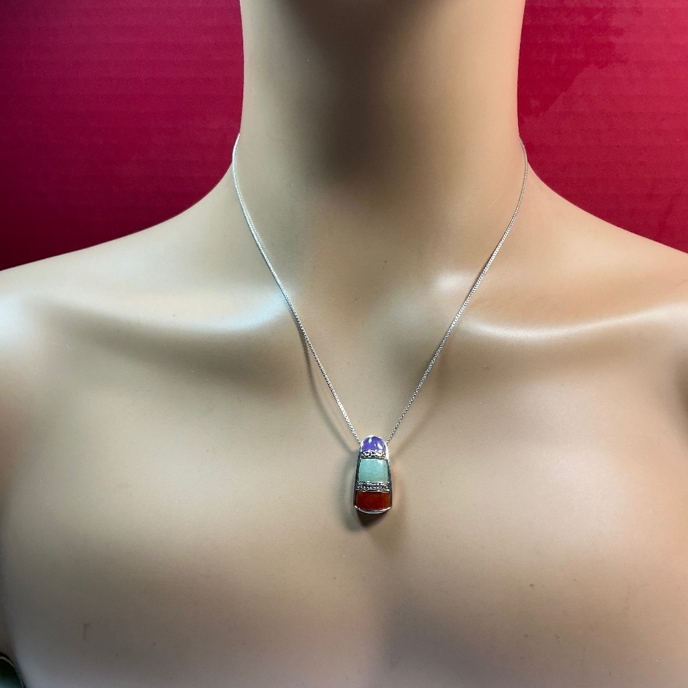 Ross Simmons Sterling Silver Multi Gem Pendant Necklace. 19 inches long